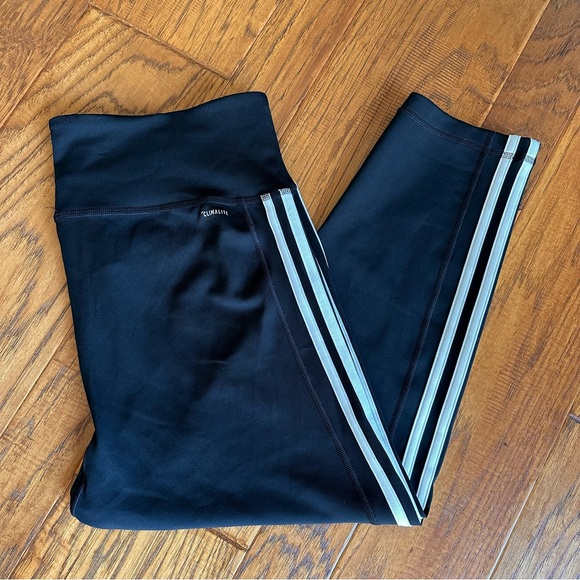 Adidas Leggings 7/8 Length White Side Stripes Size XL - Picture 3 of 4